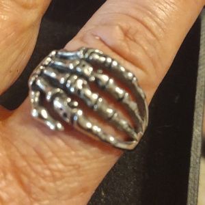 Men's vintage silver skeleton hands ring size 10